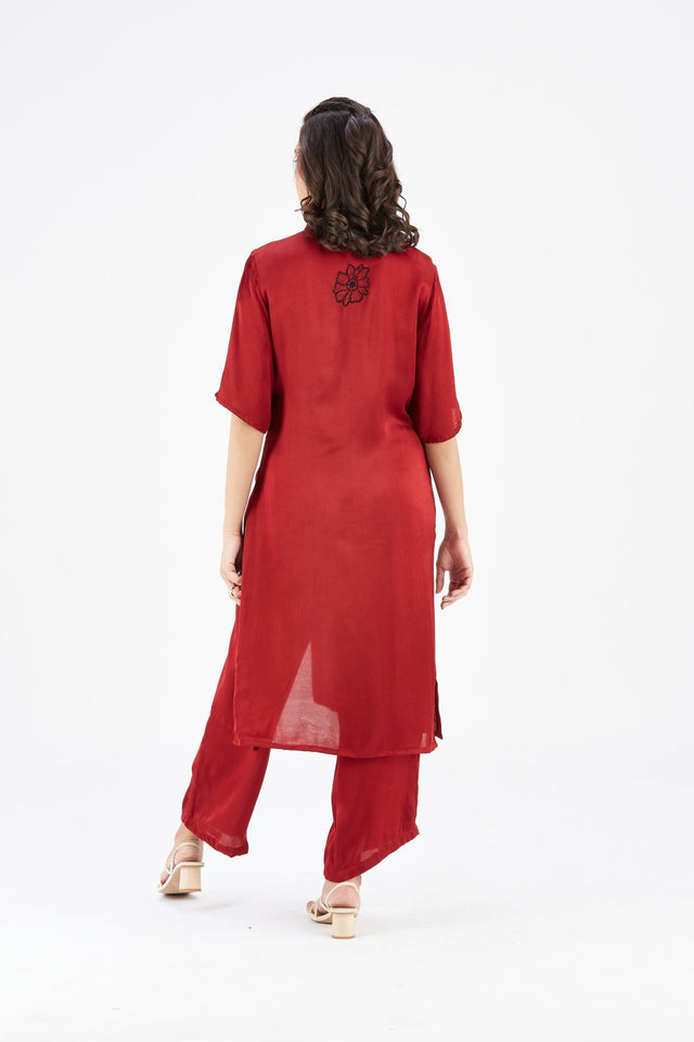 Easha Red kurta set - Two-Piece Set - Mizyana