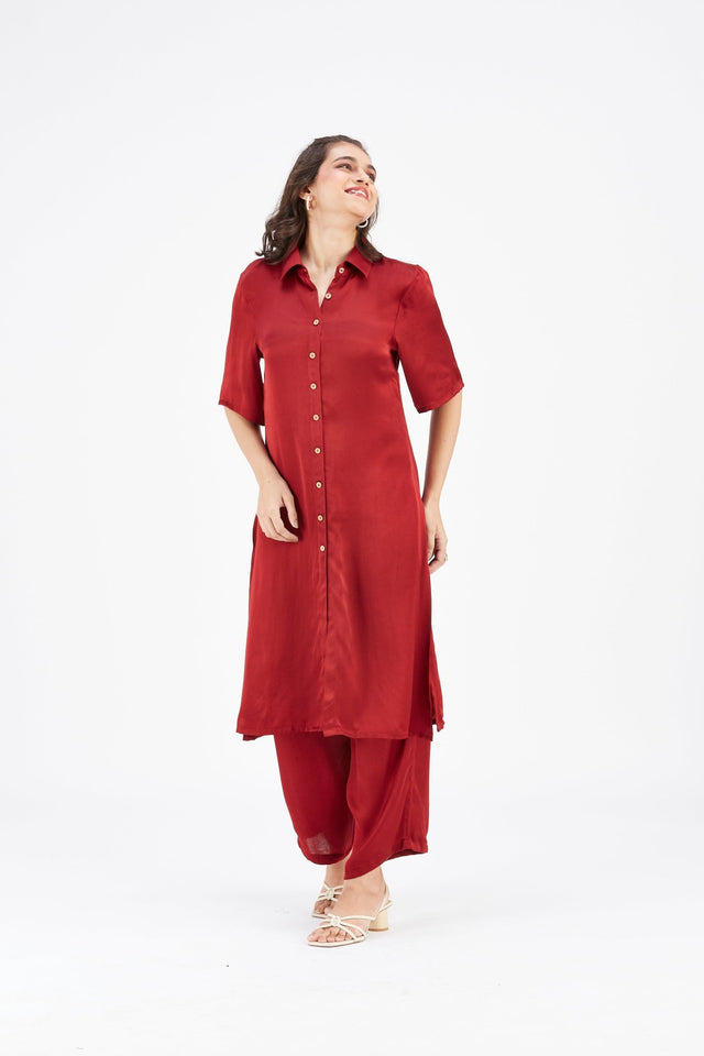 Easha Red kurta set - Two-Piece Set - Mizyana