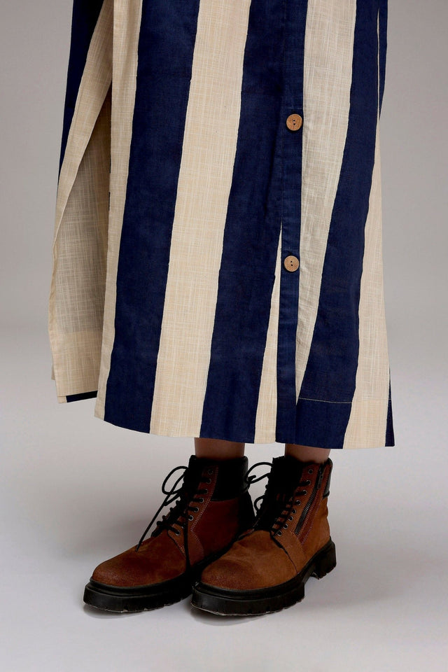 Egg-Shell Blue & Green Dual Stripe Dress Jacket Set (2 PCS) - Dress - Mizyana