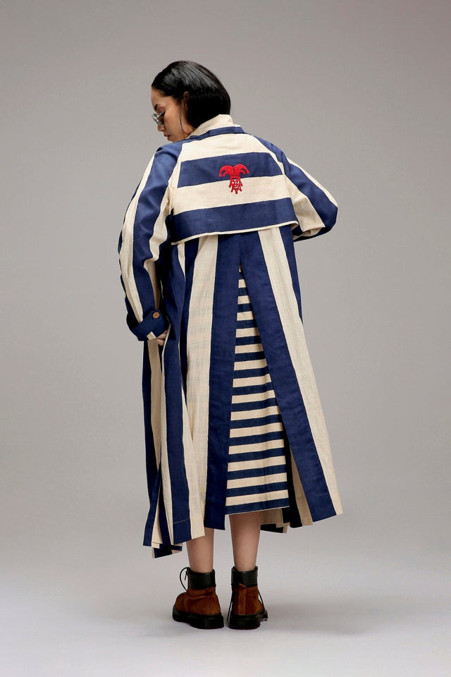 Egg-Shell Blue & Green Dual Stripe Dress Jacket Set (2 PCS) - Dress - Mizyana
