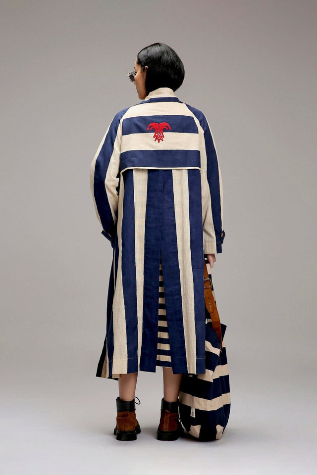 Egg-Shell Blue & Green Dual Stripe Dress Jacket Set (2 PCS) - Dress - Mizyana