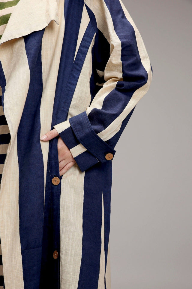 Egg-Shell Blue & Green Dual Stripe Dress Jacket Set (2 PCS) - Dress - Mizyana