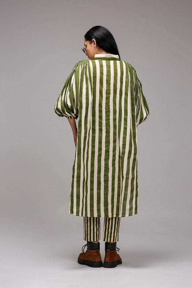 Egg-Shell Green Striped Baha Tunic - Shirt - Mizyana