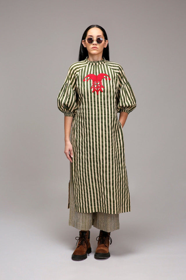 Egg-Shell Green Striped RE Pants - Trousers - Mizyana