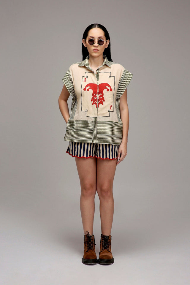 Egg-Shell Green Striped Red Joker Shirt - Shirt - Mizyana