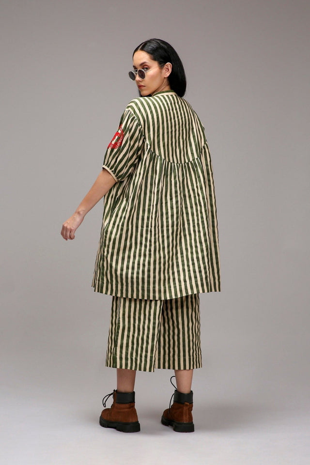 Egg-Shell Green Striped Short Acra Tunic - Shirt - Mizyana