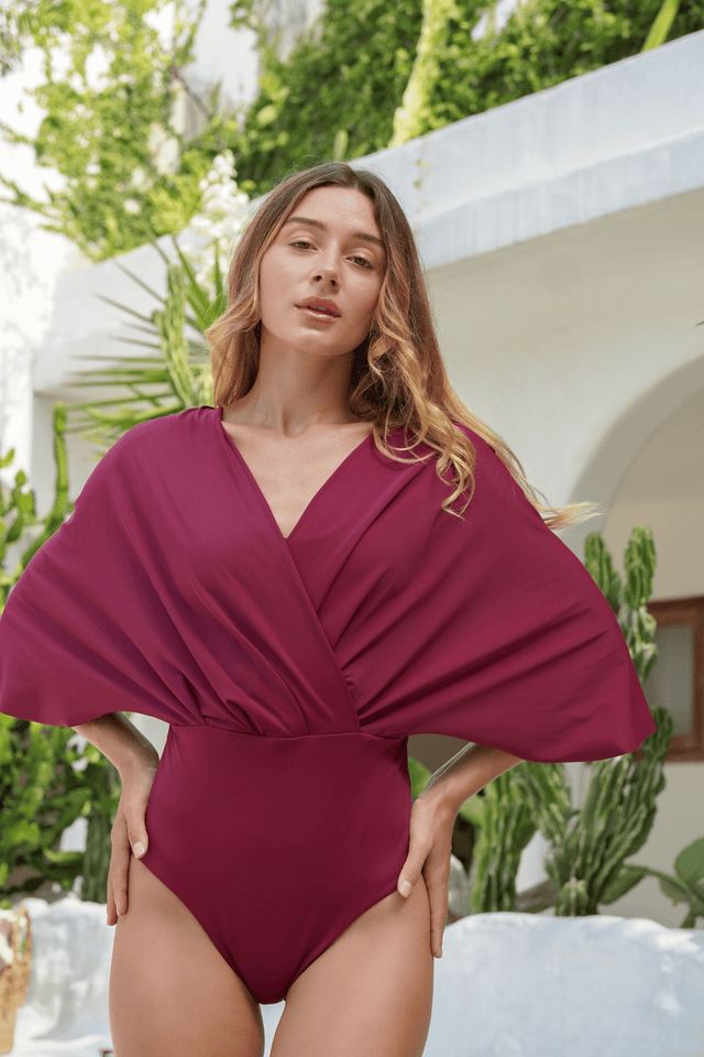 Ella swim set with real wrap skirt - Wine - Swim Set - Mizyana