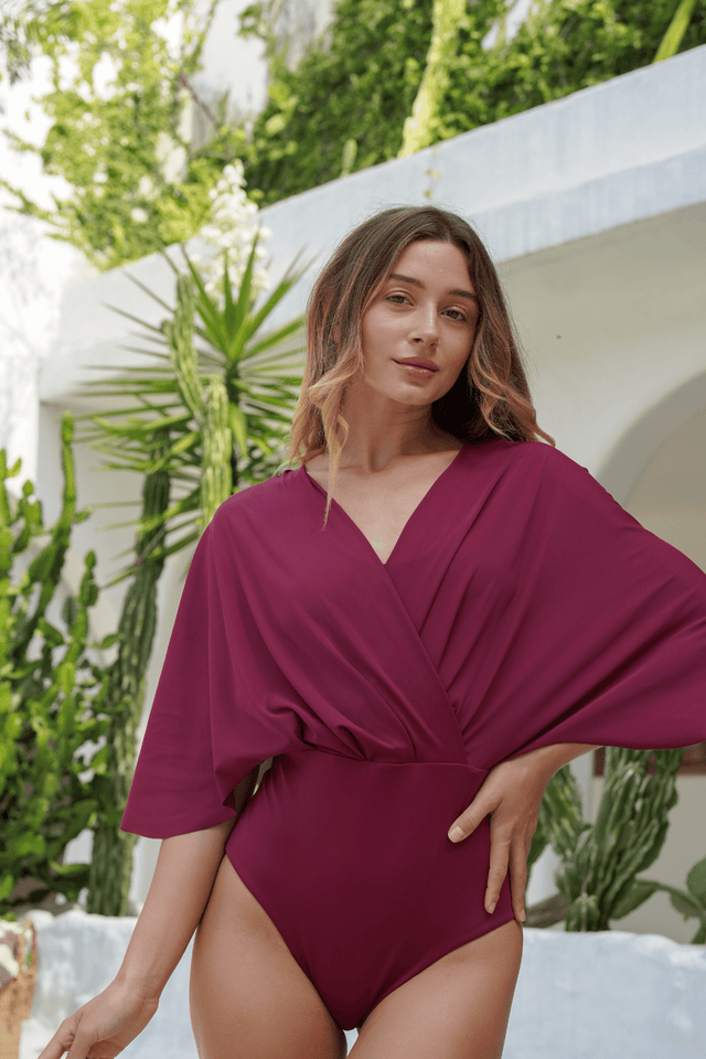 Ella swim set with real wrap skirt - Wine - Swim Set - Mizyana