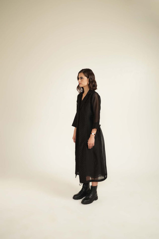 Embroided Organza Jacket with Plain Brocade Dress - Dress - Mizyana