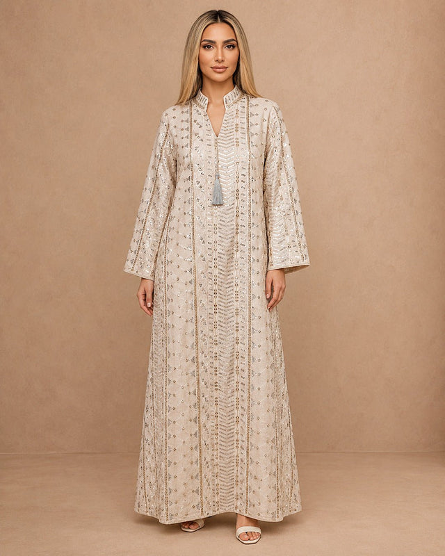 Embroidered Tassels Linen Jalabiya - Jalabiya - Mizyana