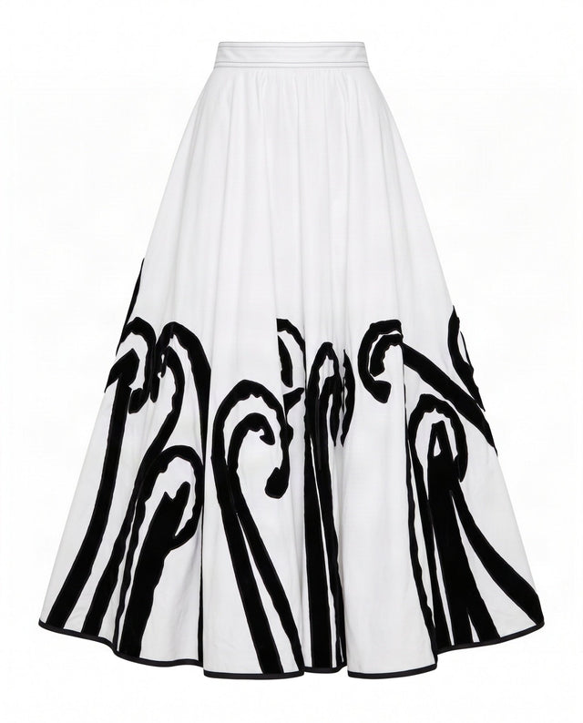 Etu White Swirl Applique Cotton Skirt - Skirt - Mizyana