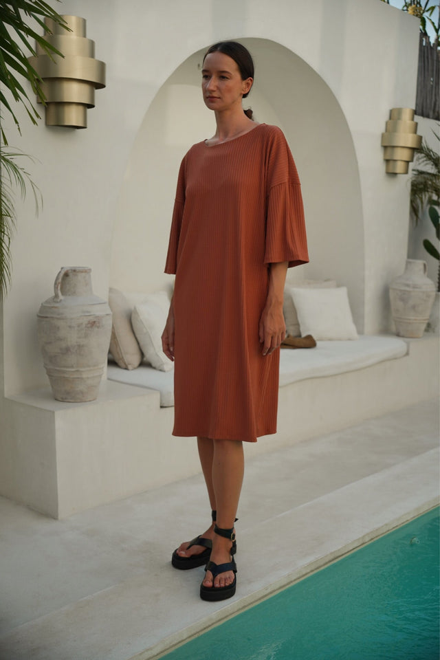 Eva ribbed dress - Caramel - Dress - Mizyana