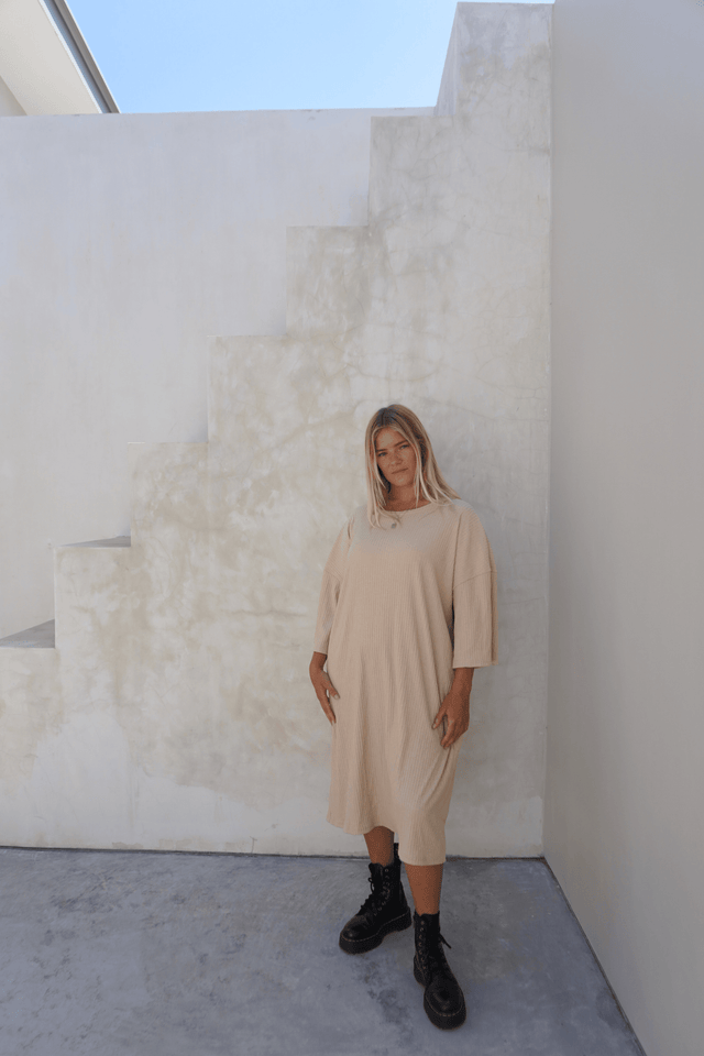 Eva ribbed dress - Cream - Dress - Mizyana