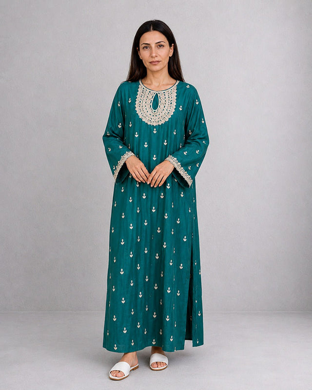 Evening Zari Embroidered Chanderi Jalabiya - Jalabiya - Mizyana