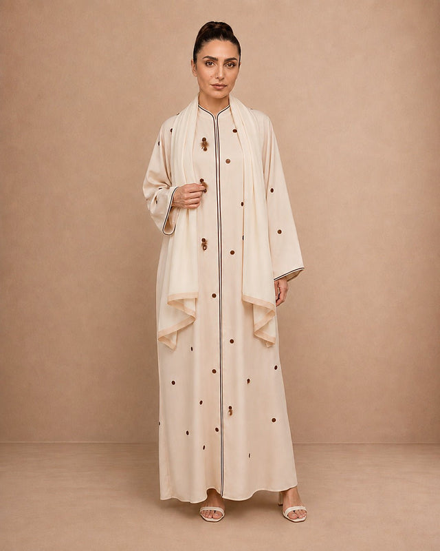 Feather Embellished Bisht Abaya - Abaya - Mizyana