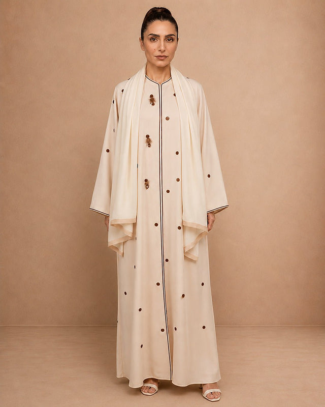 Feather Embellished Bisht Abaya - Abaya - Mizyana