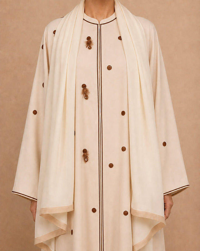 Feather Embellished Bisht Abaya - Abaya - Mizyana