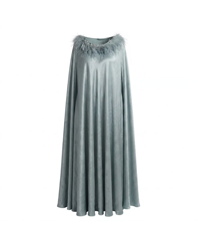 Feathered Neckline Flared Jalabiya - Jalabiya - Mizyana