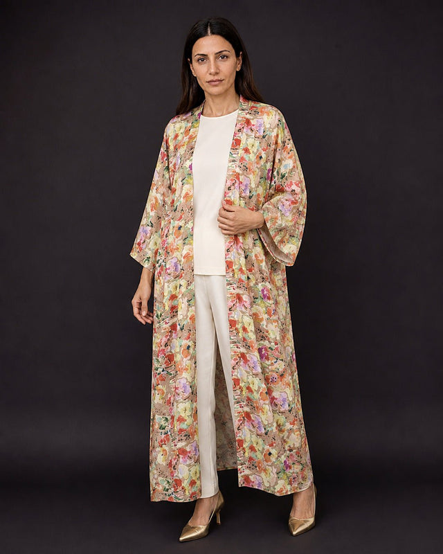Floral Silk Open Abaya - Abaya - Mizyana