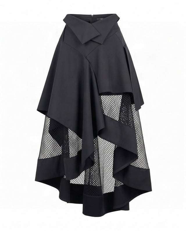 Folima Black Mesh Panel Hi-Low Skirt - Skirt - Mizyana