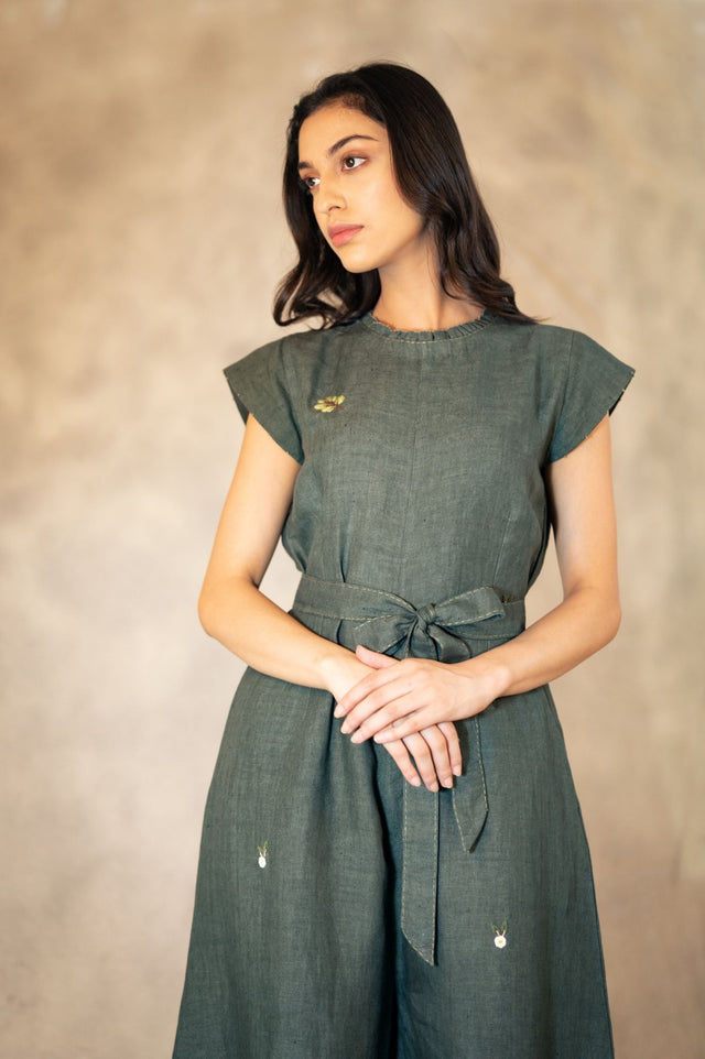 Forest Green Hand Embroidered Jumpsuit - Jumpsuit - Mizyana