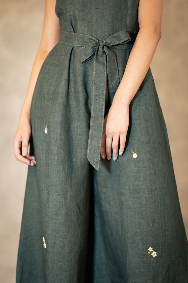 Forest Green Hand Embroidered Jumpsuit - Jumpsuit - Mizyana