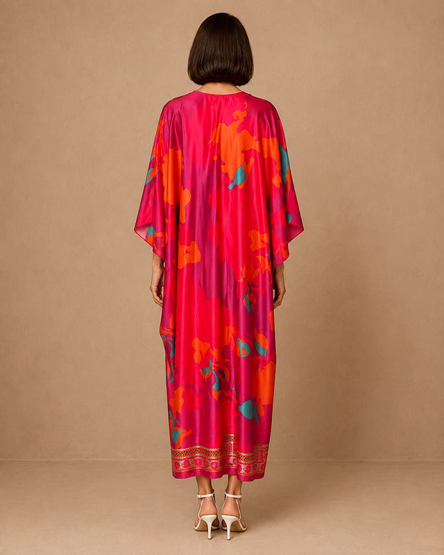 Fuchsia Printed Drape Kaftan - Kaftan - Mizyana