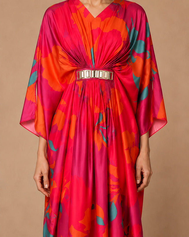 Fuchsia Printed Drape Kaftan - Kaftan - Mizyana