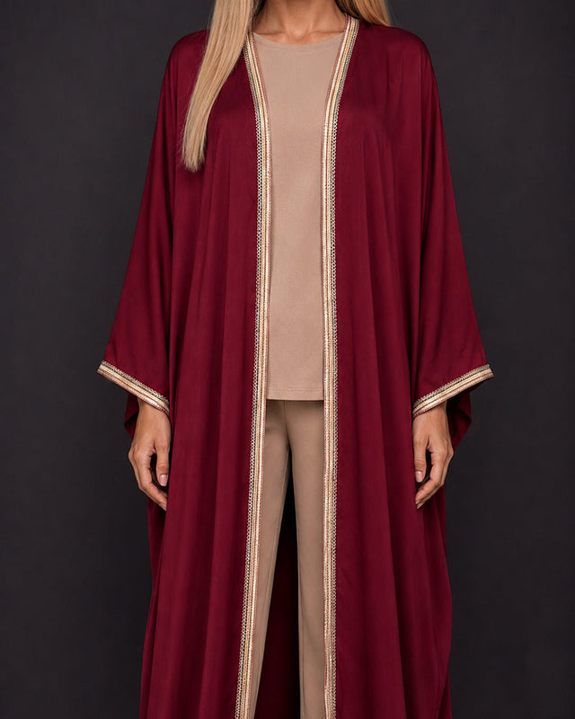 Garnet Moroccan Accent Abaya - Abaya - Mizyana