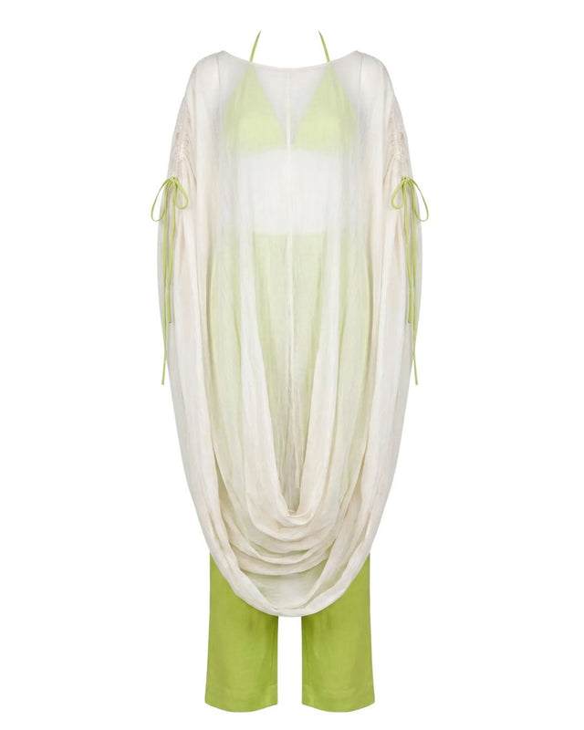 Gathered Cowl Cotton Tunic 3-Piece Set - Three-Piece Set - Mizyana