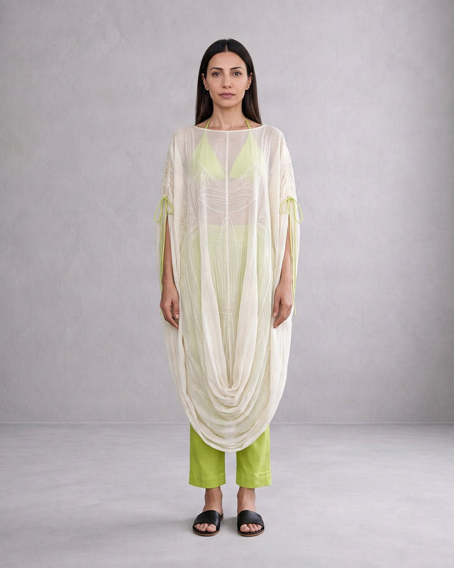 Gathered Cowl Cotton Tunic 3-Piece Set - Three-Piece Set - Mizyana