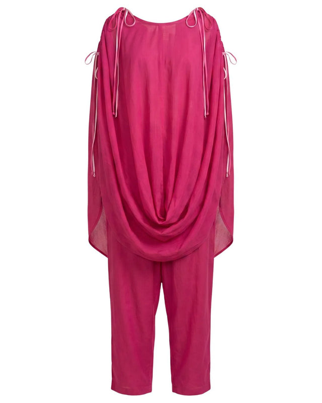 Gathered Cowl Cotton Tunic 3-Piece Set - Three-Piece Set - Mizyana