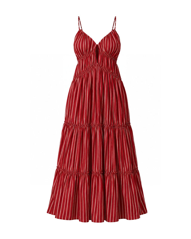 Gigi Red Striped Tiered Cotton Maxi Dress - Dress - Mizyana