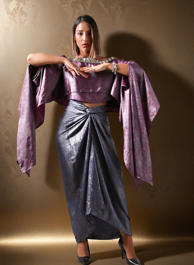 Gleam drape skirt set - Two-Piece Set - Mizyana