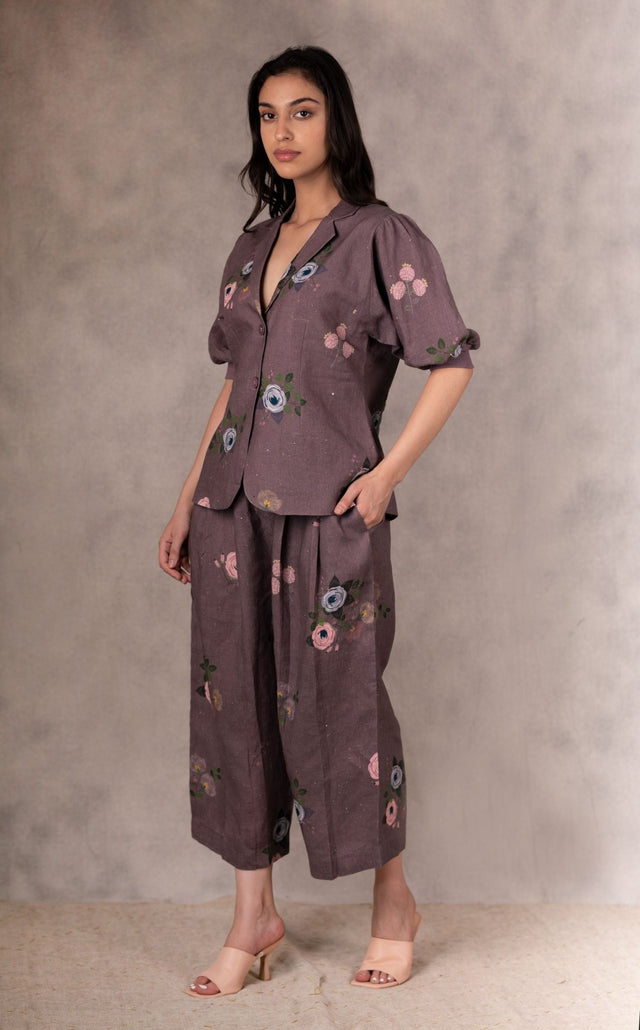 Grape Berry Eden Print Culottes In Linen - Culottes - Mizyana