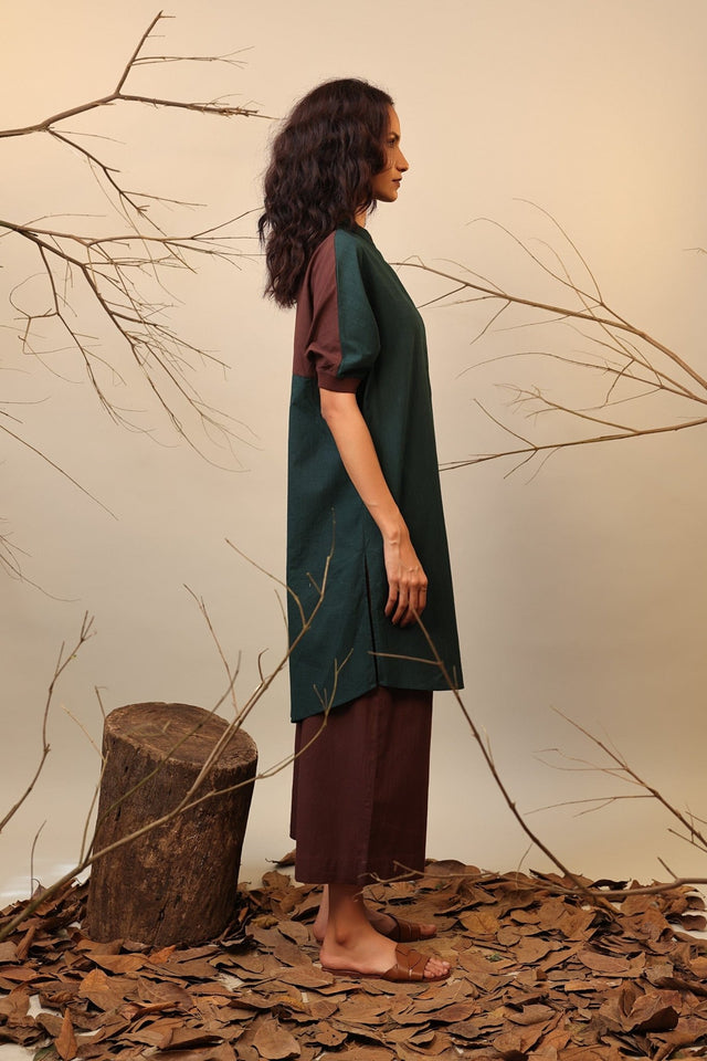 Green & Brown Shirt Tunic - Shirt - Mizyana