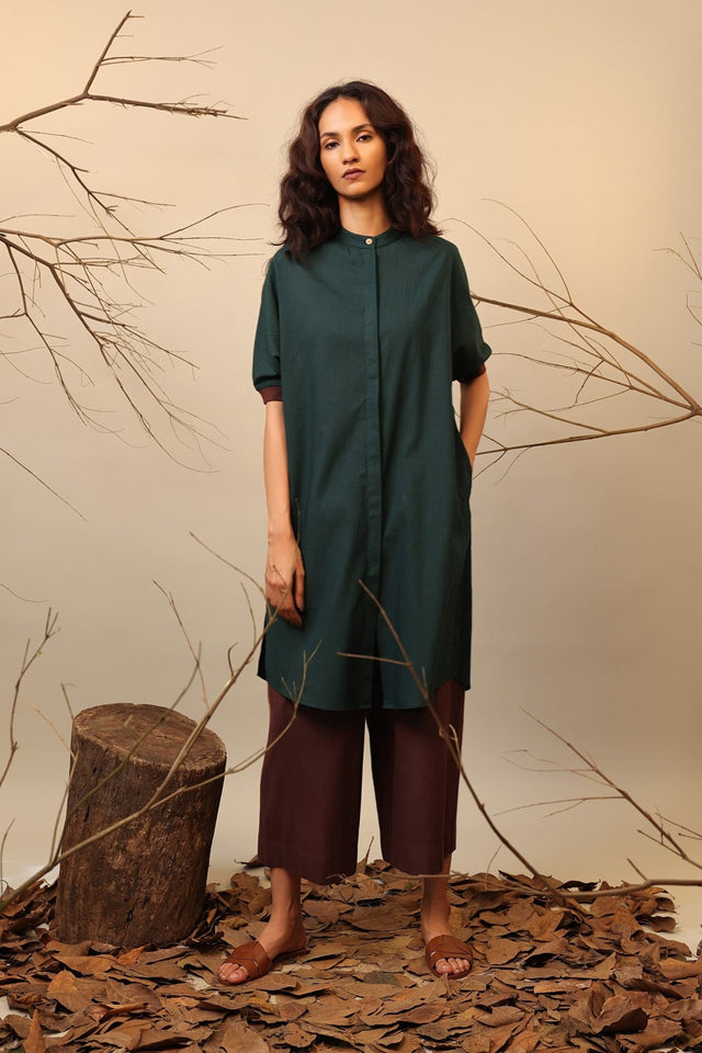 Green & Brown Shirt Tunic - Shirt - Mizyana