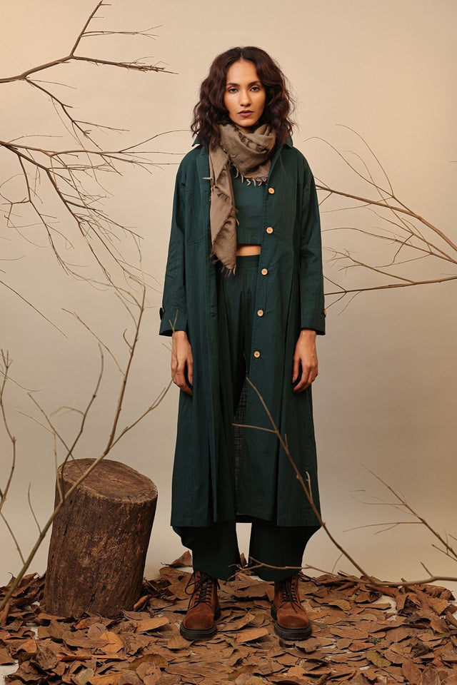 Green Cali Trench Jacket Set (3 PCS) - Three-Piece Set - Mizyana