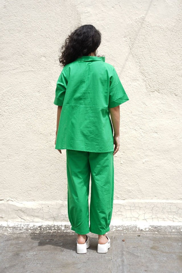 Green Ekin Shirt & Hera Cotton Co-Ord Set (2 PCS) - Two-Piece Set - Mizyana