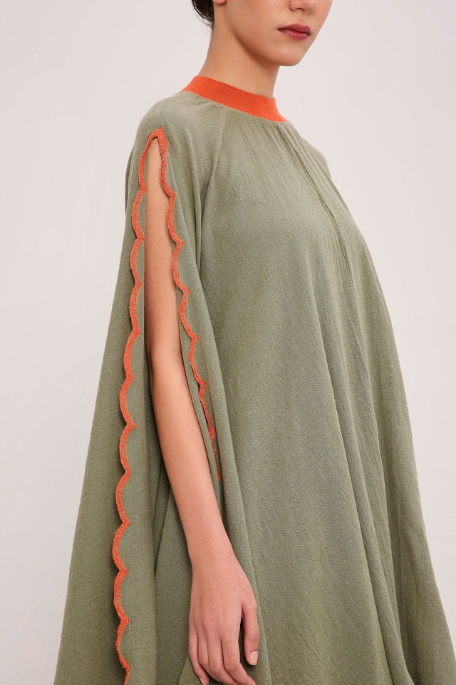 Green Ribbed Scallop Cowl Dress - Dress - Mizyana