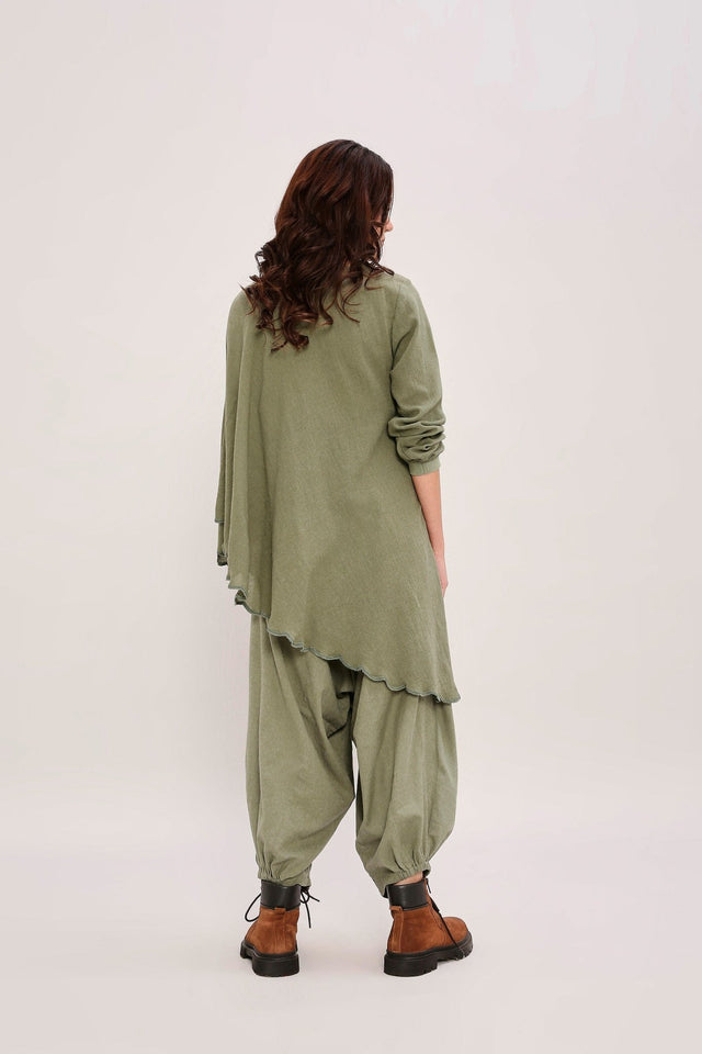 Green Ribbed Scallop Tunic Set (2 PCS) - Two-Piece Set - Mizyana