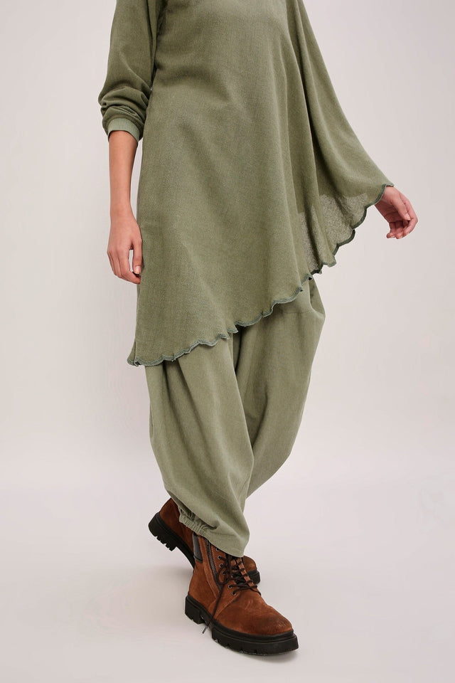 Green Ribbed Scallop Tunic Set (2 PCS) - Two-Piece Set - Mizyana