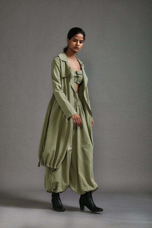 Green Safari Cargo Trench Set - Two-Piece Set - Mizyana