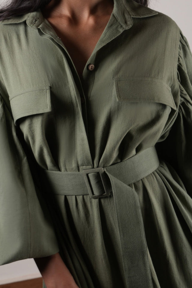 Green Shirt Kaavya Dress - Dress - Mizyana
