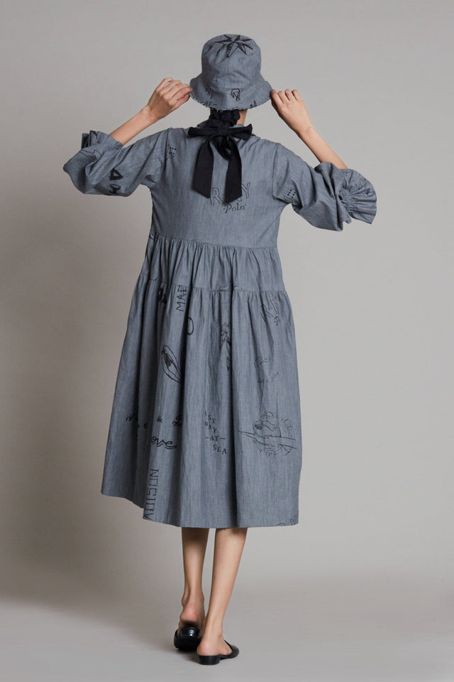 Grey Denim Tiered Dress - Dress - Mizyana