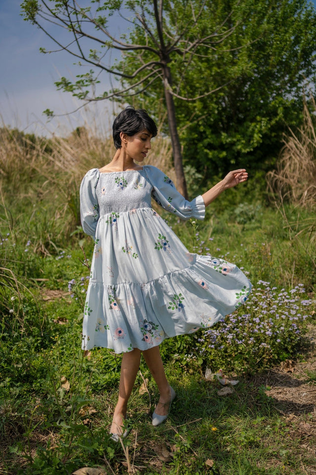 Grey Smocking Dress - Dress - Mizyana