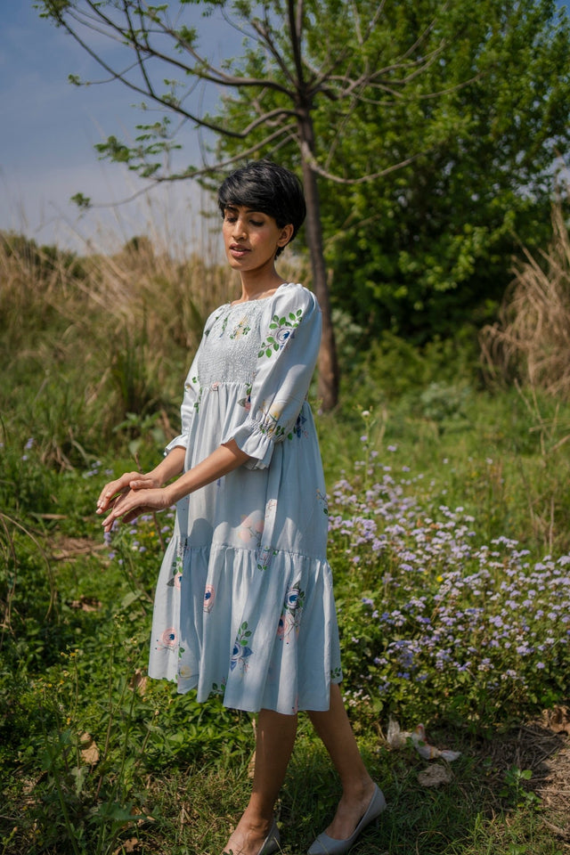 Grey Smocking Dress - Dress - Mizyana