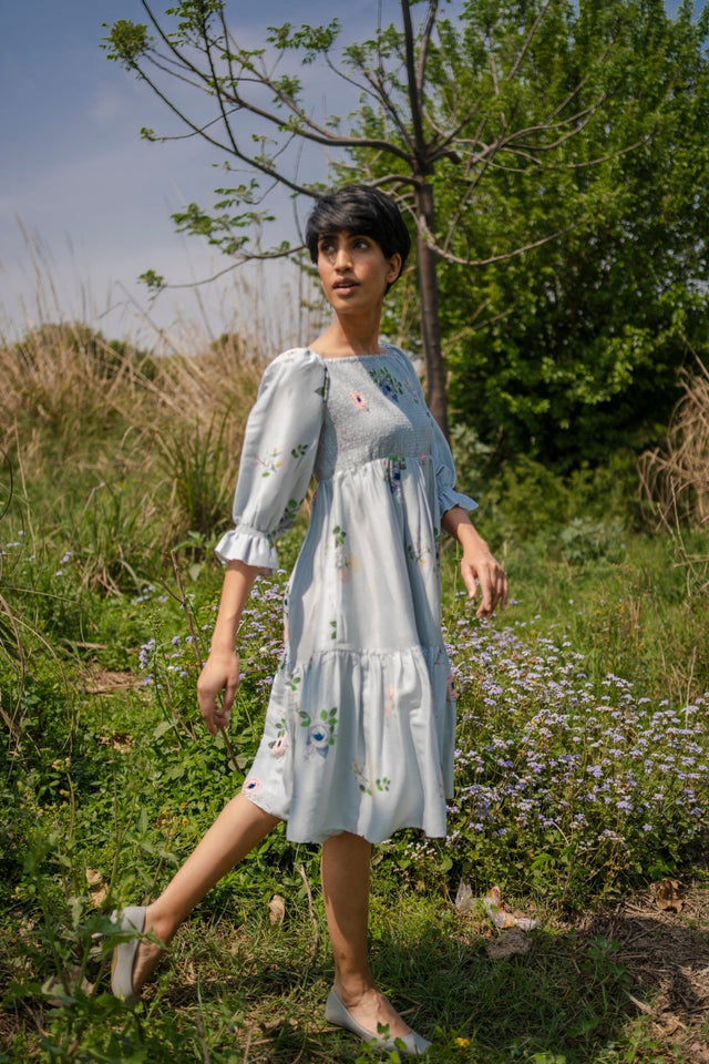 Grey Smocking Dress - Dress - Mizyana