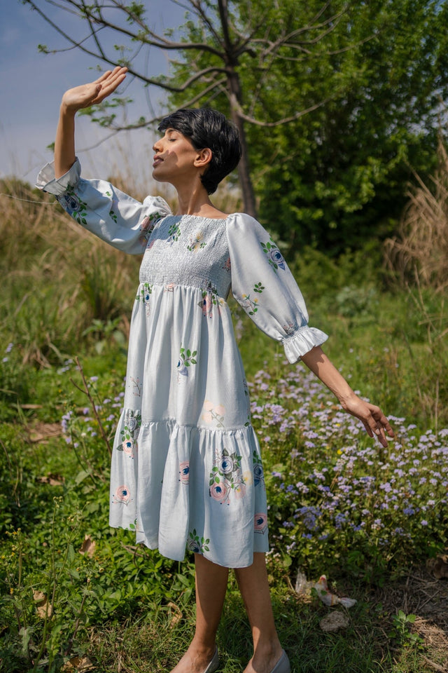Grey Smocking Dress - Dress - Mizyana