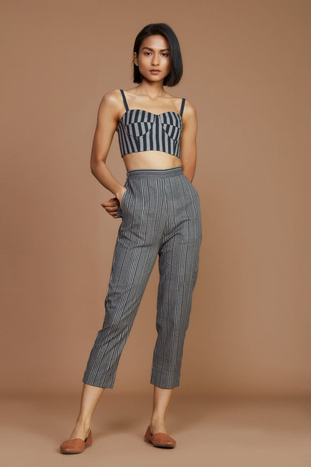 Grey with Charcoal Striped Corset - Mizyana